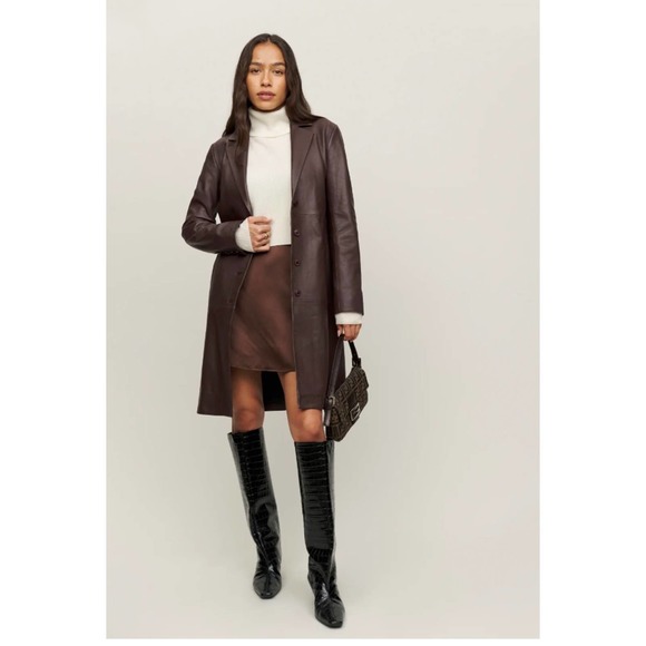 Reformation Veda Crosby 90s Longline Leather Blazer in Chocolate Brown. NWT - Picture 1 of 11